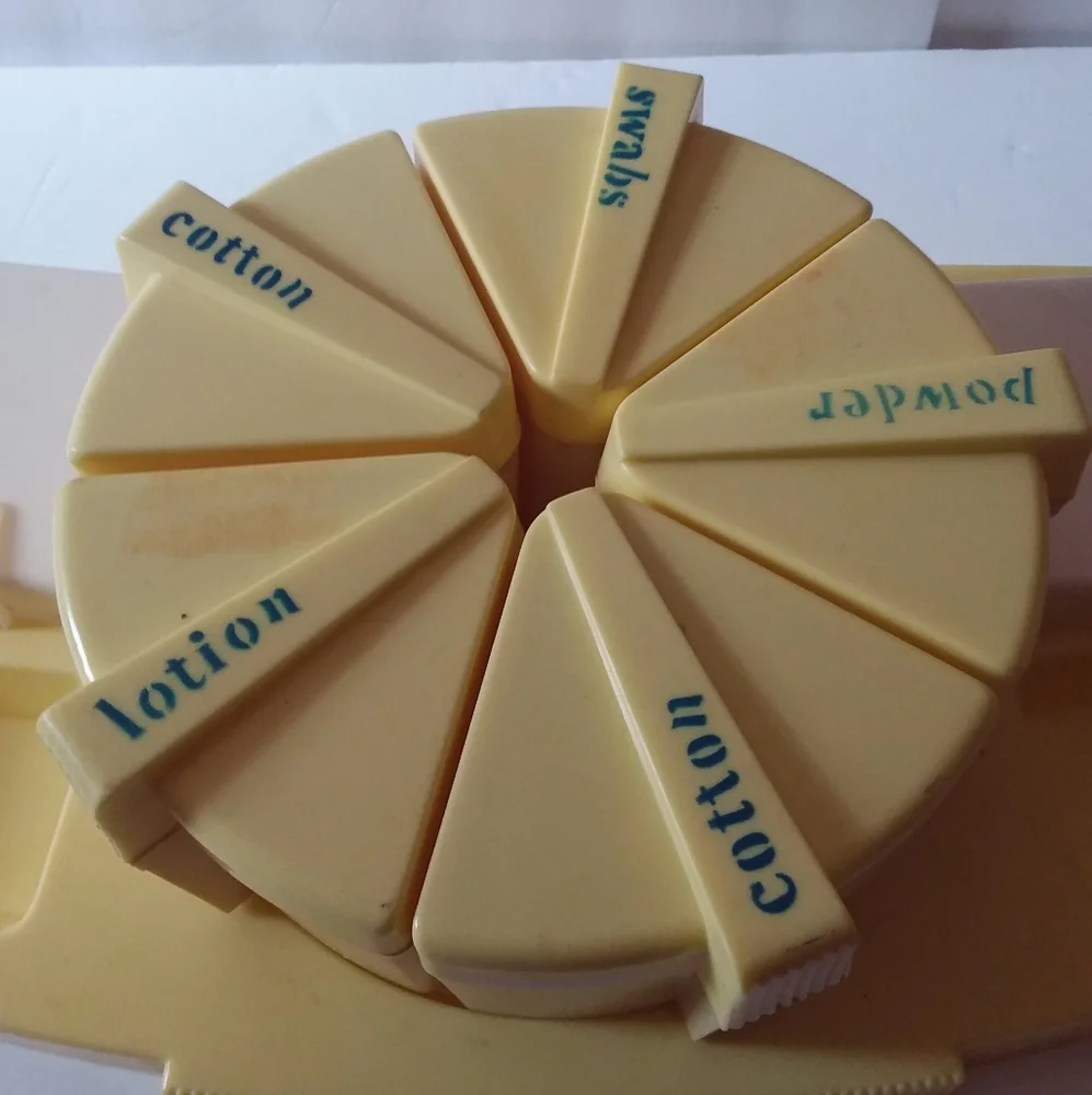 1970 Vintage Plastic Yellow and White Baby Dressing Table Layette 14 Pc. Set - Picture 2 of 5